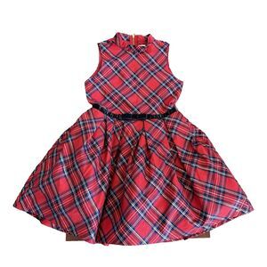 American Girl Truly Me Girl's Red and Blue Pretty Plaid Christmas Dress Size 10